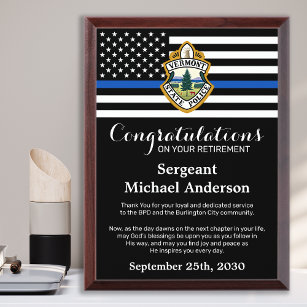 Police Retirement Department Logo Thin Blue Line  Award Plaque