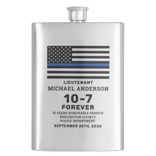 Police Retirement Gift Personalize Thin Blue Line  Hip Flask