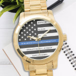 Police Retirement Gift Thin Blue Line Flag Gold Watch<br><div class="desc">Celebrate and show your appreciation to an outstanding Police Officer with this Thin Blue Line Retirement or Anniversary Police Pocket Watch - American flag design in Police Flag colours in a modern black an blue design . Perfect for service awards and Police Retirement gifts and law enforcement retirement. Personalize this...</div>