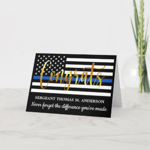 Police Retirement Gold Script Blue Line Congrats Card