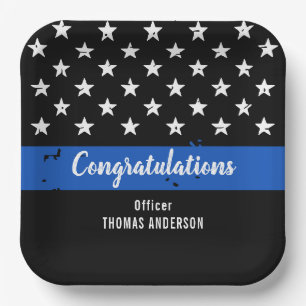 Police Retirement Graduation Party Thin Blue Line Paper Plate