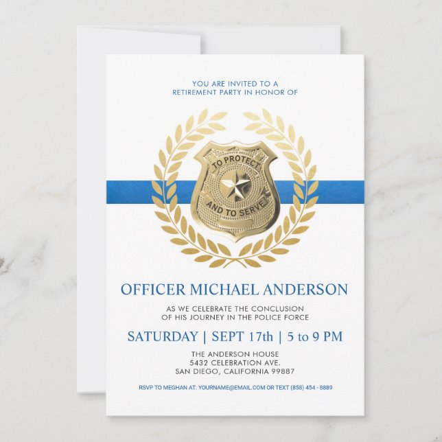 Police Retirement Invitations | Police Badge (Front)