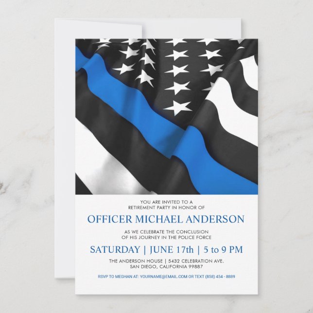 Police Retirement Invitations | USA Flag (Front)
