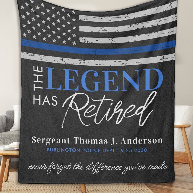 Police Retirement Legend Retired Thin Blue Line  Fleece Blanket (Creator Uploaded)
