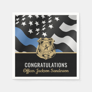 Police Retirement Party Blue Line Congratulations Napkin