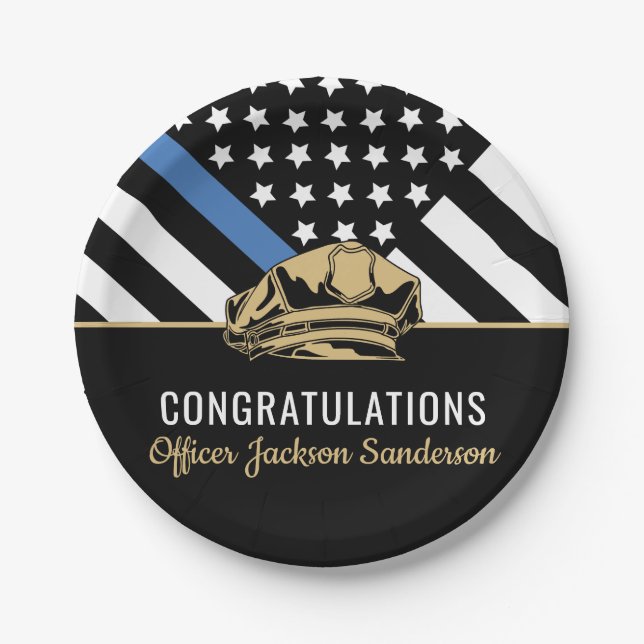 Police Retirement Party Blue Line Congratulations Paper Plate (Front)