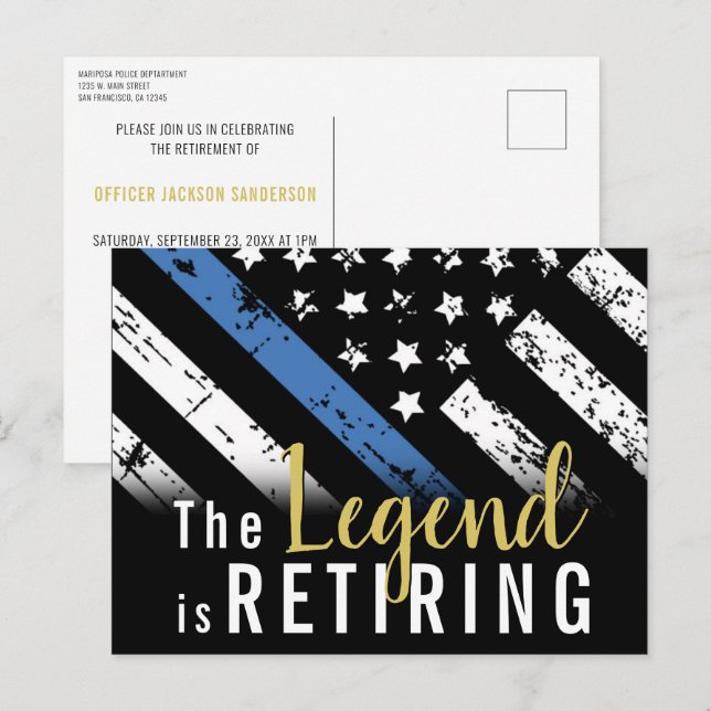Police Retirement Party Blue Line Law Enforcement Postcard (Front/Back)