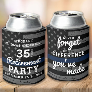 Police Retirement Party Personalize Thin Blue Line Can Cooler