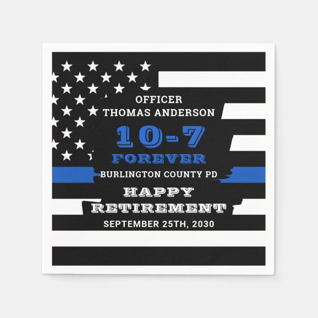 Police Retirement Party Personalize Thin Blue Line Napkin (Front)