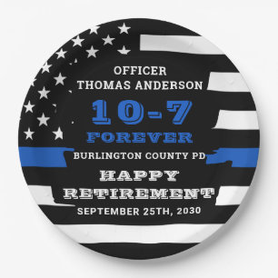 Police Retirement Party Personalize Thin Blue Line Paper Plate