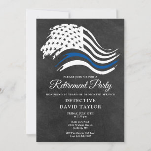 Police Retirement Party Thin Blue Line Chalkboard Invitation