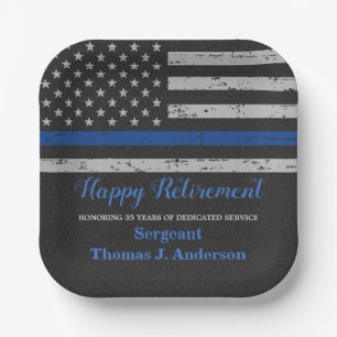 Police Retirement Party Thin Blue Line Flag Paper Plate