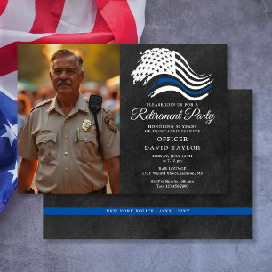 Police Retirement Party Thin Blue Line Flag Photo Invitation
