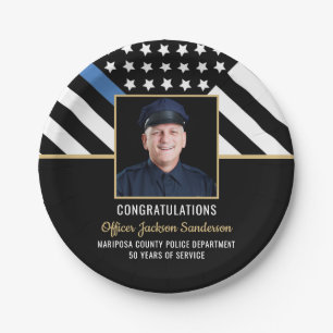 Police Retirement Party Thin Blue Line Flag Photo Paper Plate