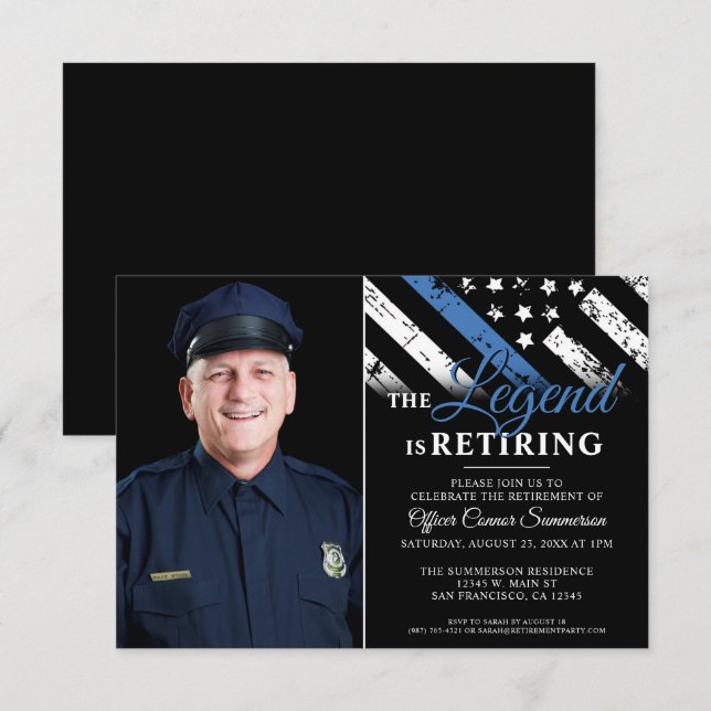 Police Retirement Party Thin Blue Line Photo Invitation (Front/Back)