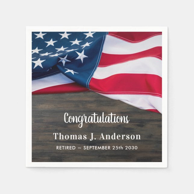 Police Retirement Patriotic Party American Flag  Napkin (Front)