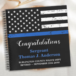 Police Retirement Personalize Thin Blue Line Guest Notebook