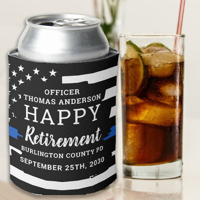 Police Retirement Personalized A Thin Blue Line Can Cooler (Creator Uploaded)
