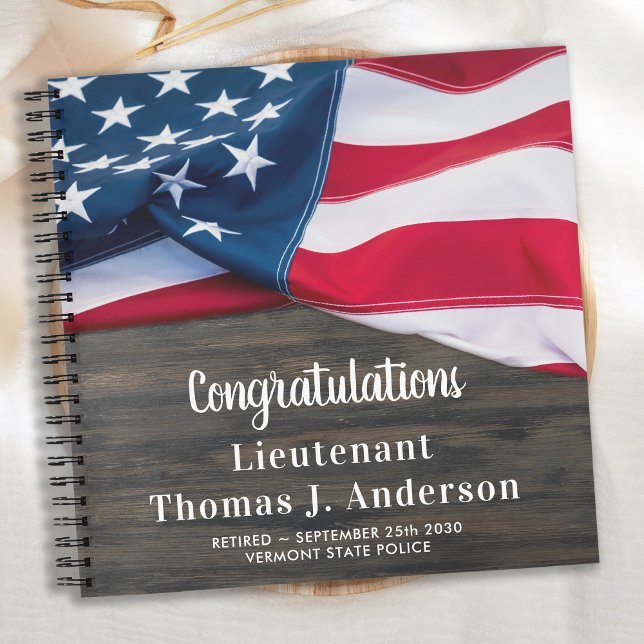 Police Retirement Personalized American Flag Guest Notebook (Creator Uploaded)