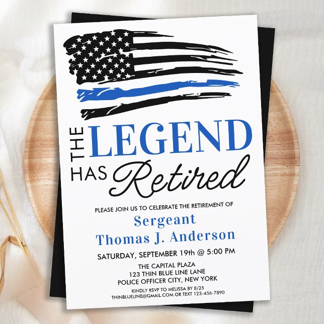 Police Retirement Personalized Legend Has Retired  Invitation (Creator Uploaded)