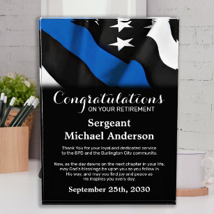 Police Retirement Personalized Thin Blue Line Acrylic Award