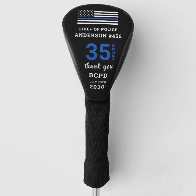 Police Retirement Personalized Thin Blue Line Flag Golf Head Cover (Front)