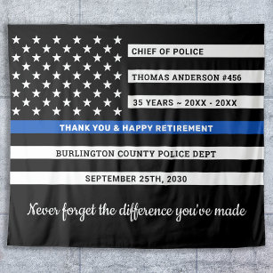 Police Retirement Personalized Thin Blue Line Flag Tapestry