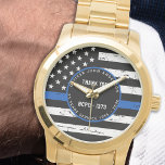 Police Retirement Personalized Thin Blue Line Flag Watch<br><div class="desc">Celebrate and show your appreciation to an outstanding Police Officer with this Thin Blue Line Police Retirement Watch - American flag design in Police Flag colours , distressed design . Perfect for service awards and Police Retirement gifts, police anniversary from the police department . Personalize with police officers name, years...</div>