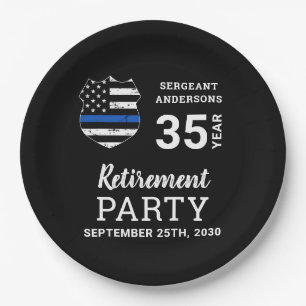 Police Retirement Personalized Thin Blue Line Paper Plate