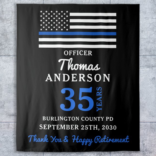 Police Retirement Personalized Thin Blue Line Tapestry (Creator Uploaded)