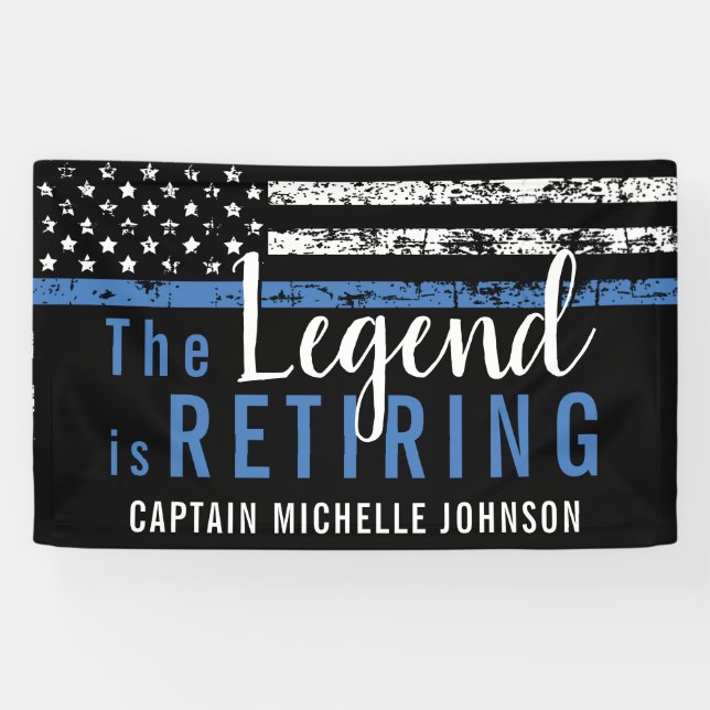 Police Retirement Thin Blue Line American Flag Banner (Horizontal)