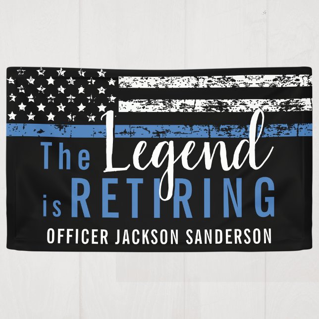 Police Retirement Thin Blue Line American Flag Banner (Police Officer Law Enforcement Retirement Party Banner)