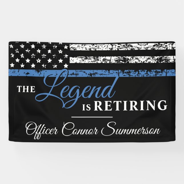 Police Retirement Thin Blue Line American Flag Banner (Horizontal)