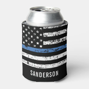 Police Retirement Thin Blue Line American Flag Can Cooler