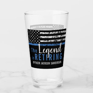 Police Retirement Thin Blue Line American Flag Glass