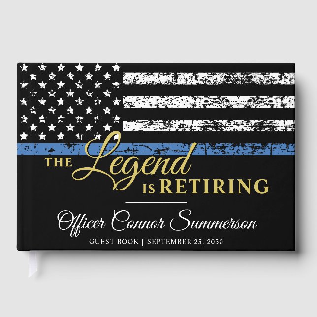 Police Retirement Thin Blue Line American Flag Guest Book (Front)