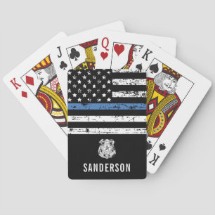 Police Retirement Thin Blue Line American Flag Playing Cards
