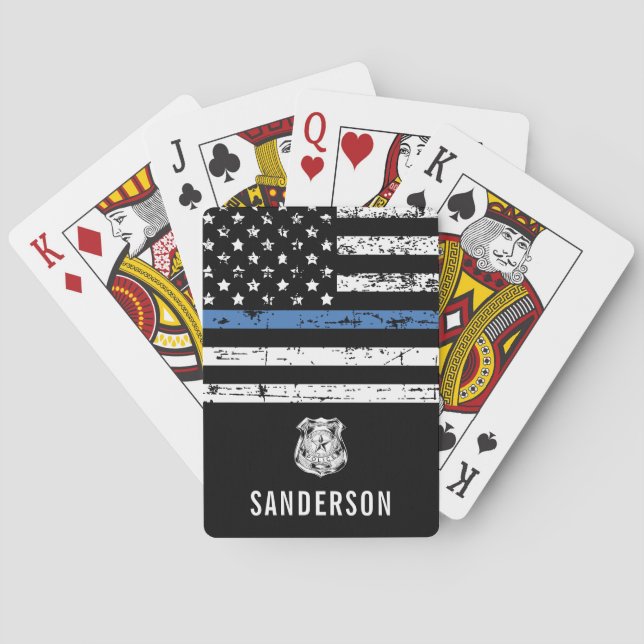 Police Retirement Thin Blue Line American Flag Playing Cards (Back)