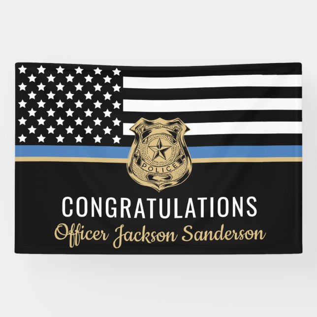 Police Retirement Thin Blue Line Congratulations Banner (Horizontal)