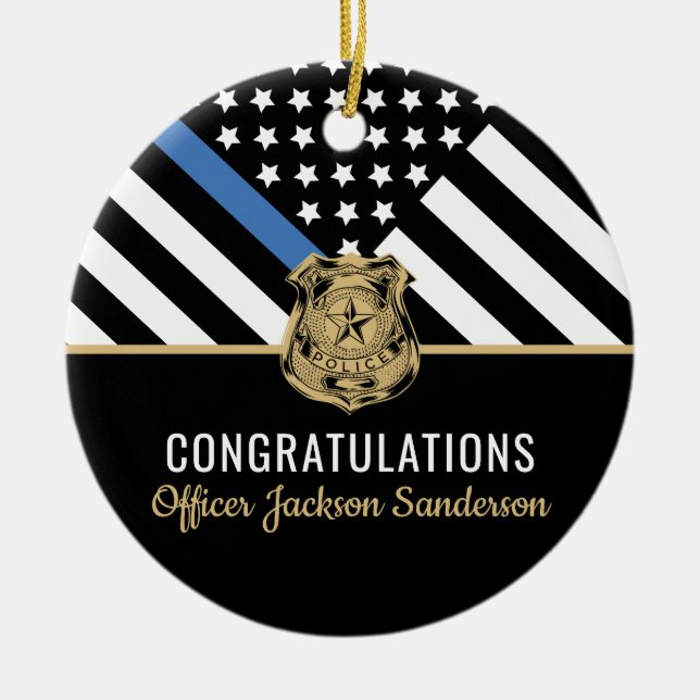 Police Retirement Thin Blue Line Congratulations Ceramic Ornament (Front)