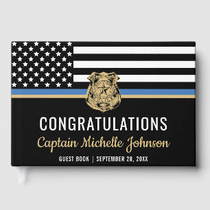 Police Retirement Thin Blue Line Flag Party Guest Book