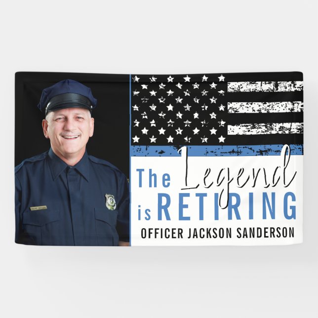 Police Retirement Thin Blue Line Flag Photo Banner (Horizontal)