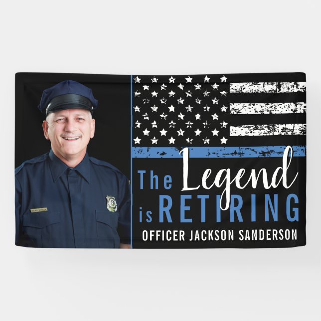 Police Retirement Thin Blue Line Flag Photo Banner (Horizontal)
