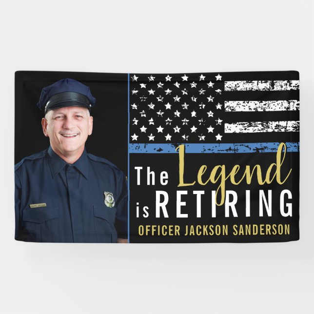 Police Retirement Thin Blue Line Flag Photo Banner (Horizontal)