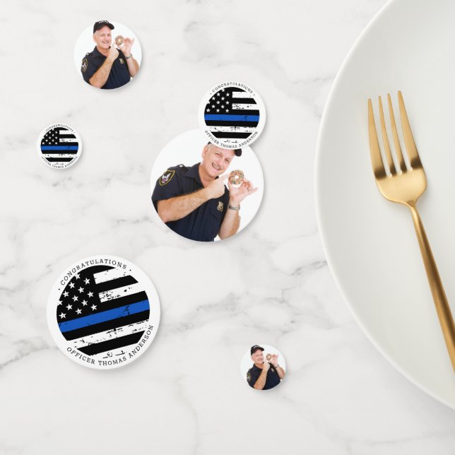 Police Retirement Thin Blue Line Flag Photo  Confetti (Group)