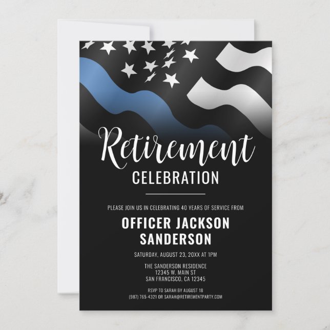 Police Retirement Thin Blue Line Law Enforcement Invitation (Front)