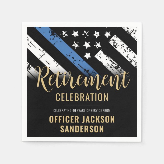 Police Retirement Thin Blue Line Law Enforcement Napkin (Front)