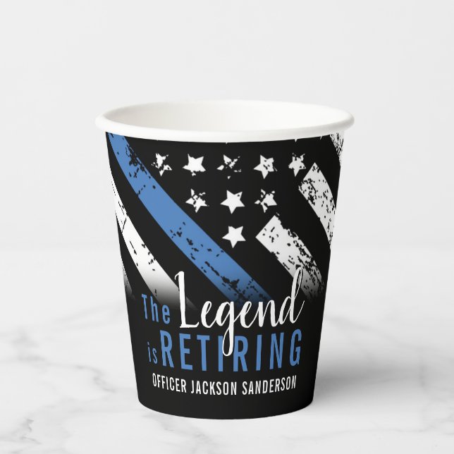 Police Retirement Thin Blue Line Law Enforcement Paper Cups (Front)