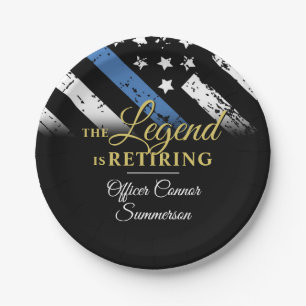 Police Retirement Thin Blue Line Law Enforcement Paper Plate