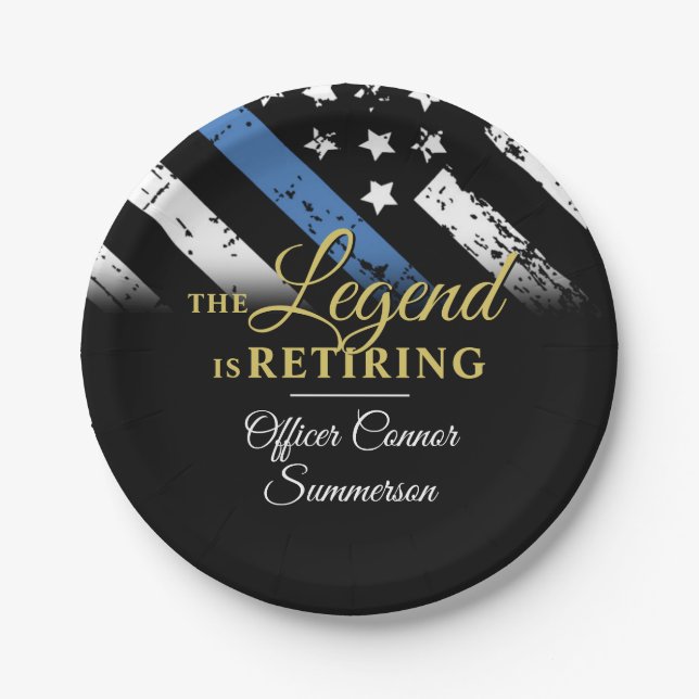 Police Retirement Thin Blue Line Law Enforcement Paper Plate (Front)